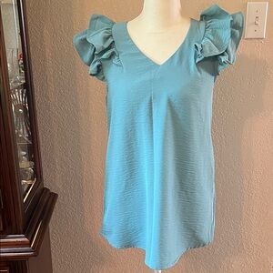 Zenana Outfitters Teal Ruffle Sleeve Blouse